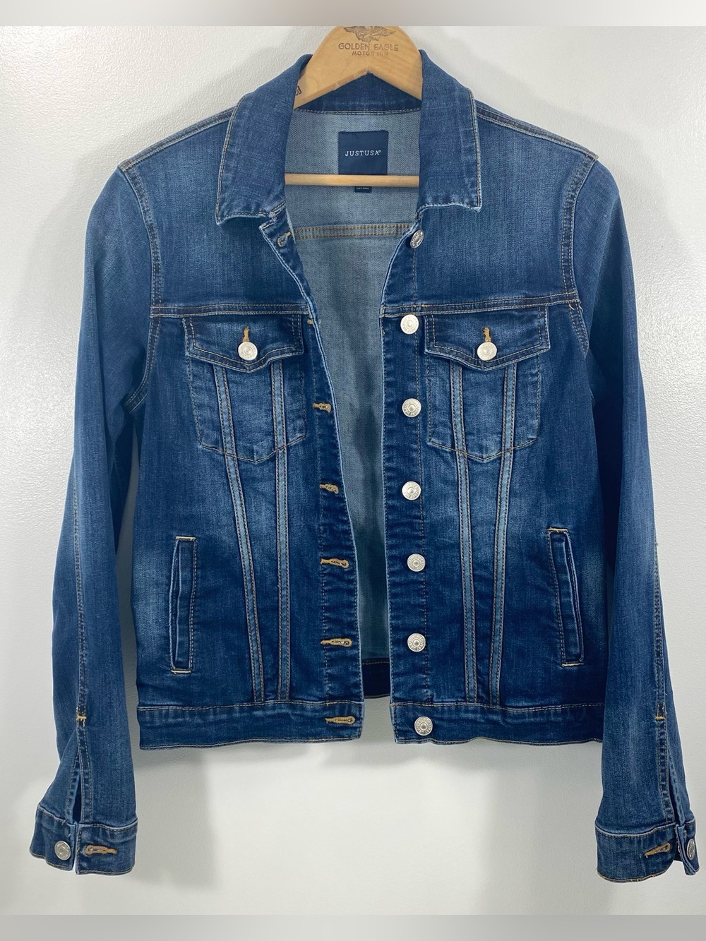 Just USA Loula Classic Blue Stone Wash Trucker Denim Jean Jacket + Stretch S